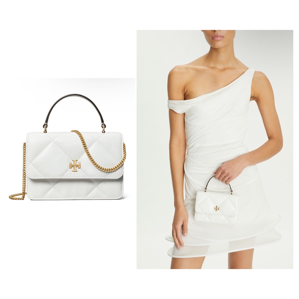 Tory Burch • White Quilted Handbag with Gold Chain